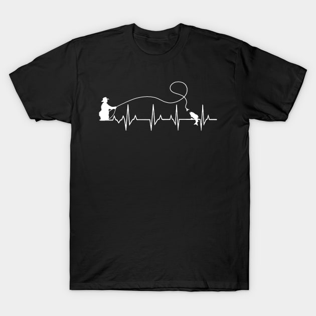Fly Fishing Heartbeat Fish EKG Trout Fishing by TeeCreations T-Shirt by TeeCreations